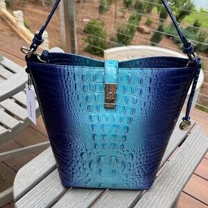 Brahmin Teal and Navy Embossed Shoulder Bag